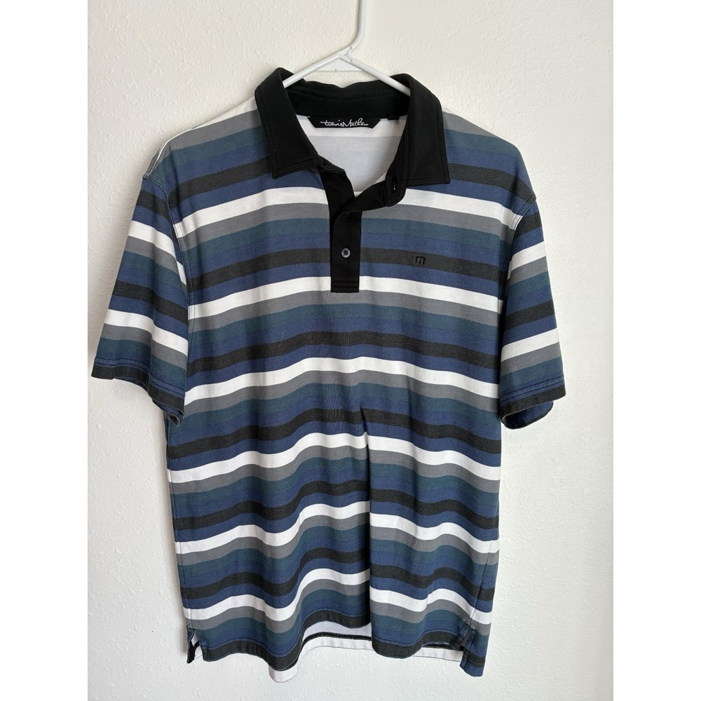 Travis Mathew Men's Short Sleeve Golf Polo Shirt XL Blue And‎ Black Stripe